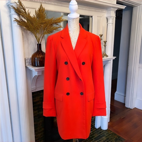 ANN TAYLOR Red-Orange Double Breasted Long Blazer Jacket Size 6 LIKE NEW - Picture 6 of 13